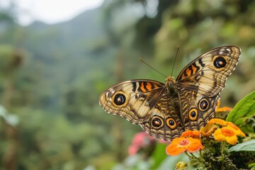 Obraz premium Vibrant butterfly perched on colorful flower in tropical jungle