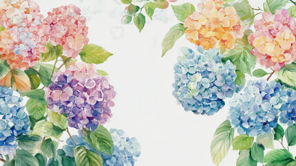 watercolor botanical Hydrangea flowers texture template background.Elegant wedding invitation card background . Minimal hand painted Design for wedding or Valentine's Day