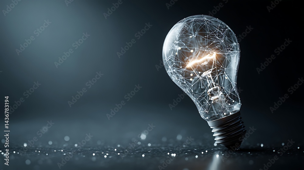 Leinwandbilder a light bulb with a complex digital network inside against a dark technological background, artifici