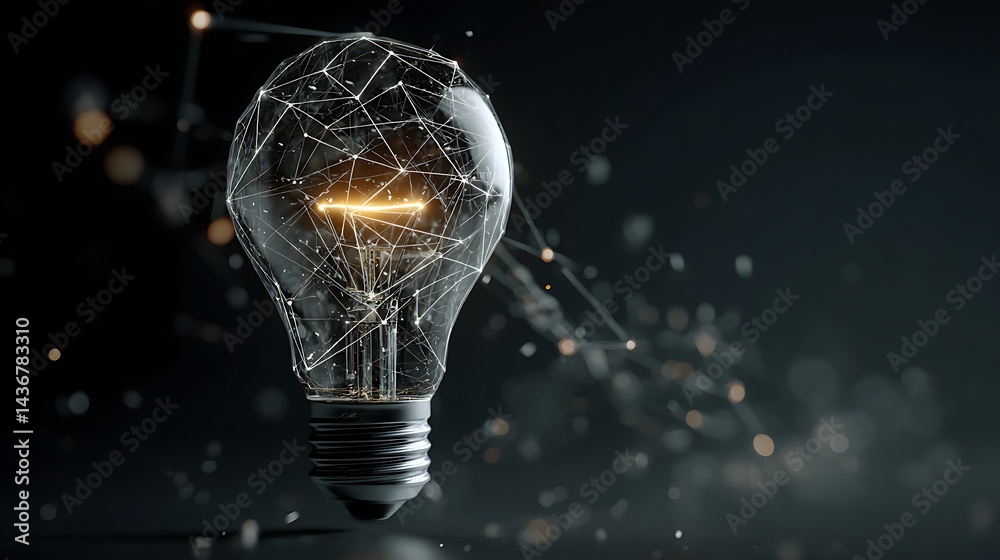 Leinwandbilder a light bulb with a complex digital network inside against a dark technological background, artifici