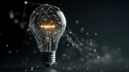 A light bulb with a complex digital network inside against a dark technological background, artificial intelligence and innovative technology concept