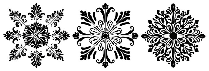 PNG Elegant vintage floral patterns, element set on transparent background