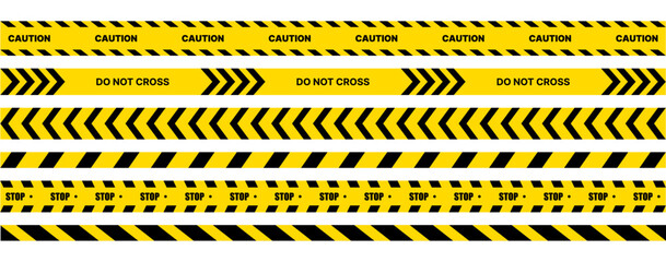 Caution tape set of yellow warning ribbons. 
Police Line Tape. stripes vector police tape. Yellow caution tape on a transparent background.