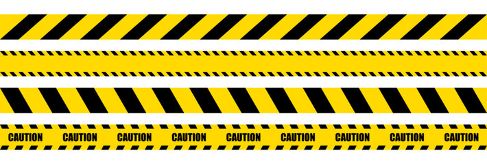Hazardous warning tape sets. Warning caution sign. Black and yellow line. Construction border.
