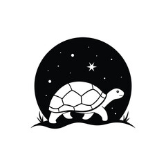  a tortoise walking on grass with a detailed shell, under a starry sky on white background