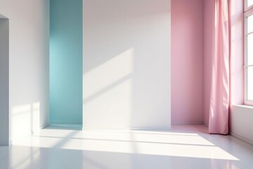 Empty white studio scene, ideal for product shots, template, design, photography