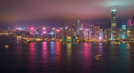 Hong Kong Skyline at Night Photo