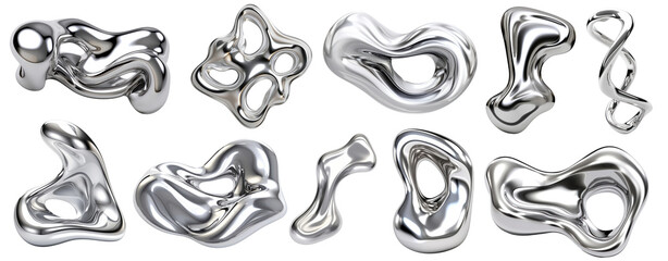 PNG Abstract shiny metallic shapes, element set on transparent background