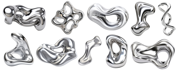 PNG Abstract shiny metallic shapes, element set on transparent background