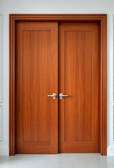 Fototapeta premium pair of wooden doors in a white room