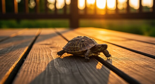 Turtle on Deck at Sunset (Photo)