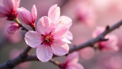 Delicate pink sakura blossoms, full bloom, soft petals , oriental, bloom, springtime