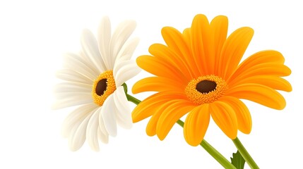 Vibrant Orange and White Chrysanthemum Flowers on a Bright Background