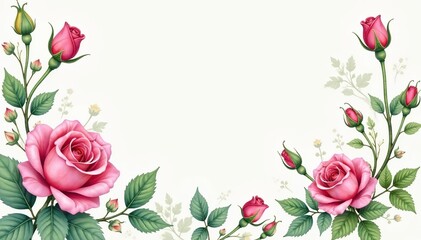 Delicate watercolor rose buds, climbing vines, leaves , home decor, delicate