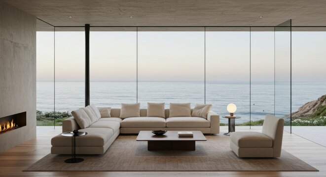 Modern Living Room with Ocean View - Photo