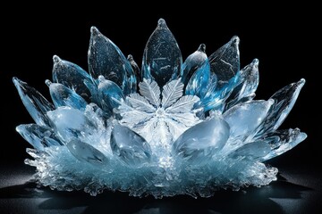 Obraz premium A mesmerizing ice crystal formation resembling a flower, showcasing intricate details and a central snowflake.