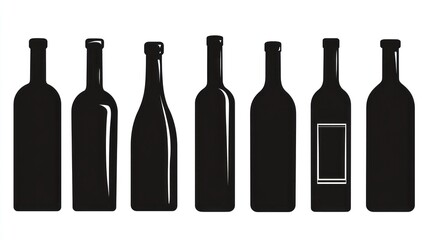 Wine Bottle Silhouettes on White Background