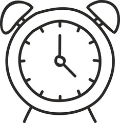 Black alarm Clock School Time Management Black Line Vector Icon for Education Apps, Study Planners, and Student Timetables on Transparent Background