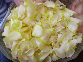 White chips are kept in the store. white and green cabbage