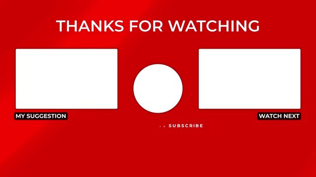 Animation end screen video template outro card. Thanks for Watching, subscribe with red minimalist background 