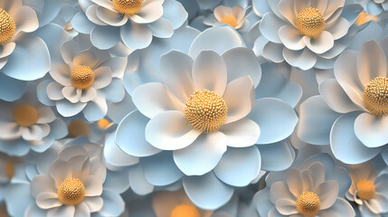 A repeating pattern of 3d flowers that appear to be floating in zero gravity . seamless abstract 3d pattern background. Gravity Flower. Illustration