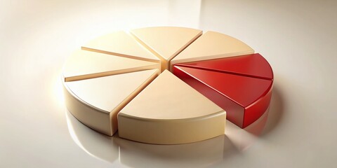 3D Red Pie Chart Sections Separated from Beige Base on White Background - Stock Photo