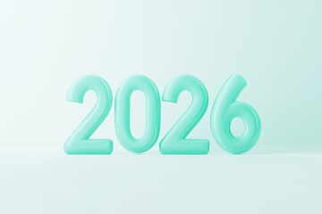 Stylish representation of the number 2026 in a soft mint color on a simple background