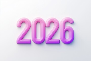 Modern design of the year 2026 represented with smooth text in gradient purple tones on a white background