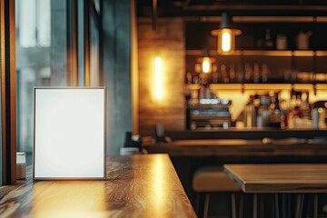 Empty sign on wooden table in cafe
