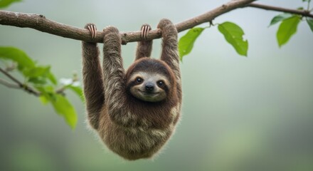 Naklejka premium Sloth hanging from a branch, Photo