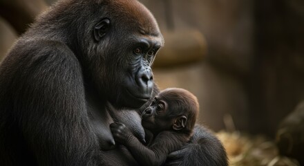 Fototapeta premium Gorilla Mother and Baby Photo