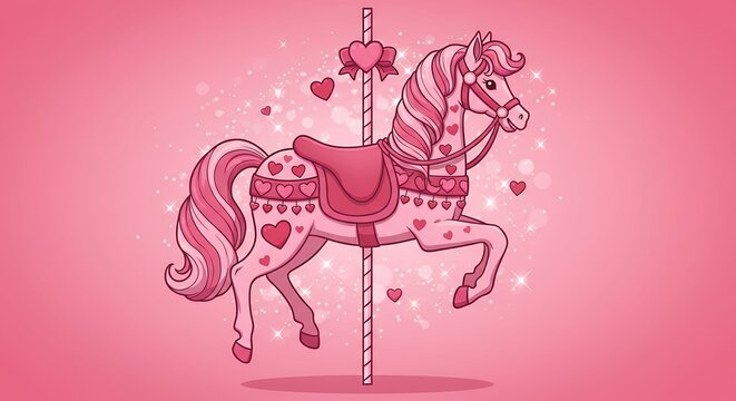 Pink carousel horse illustration