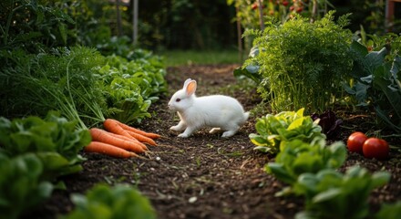 Bunny in a Vegetable Garden - Photo