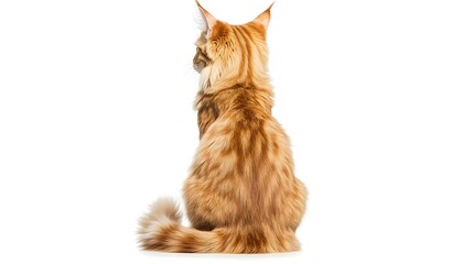 Full Body Back Shot of an Orange Cat with Long Fur Looking Away