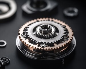 Close-up of intricate mechanical gears showcasing precision engineering and metallic finish.