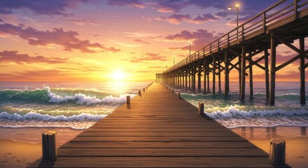 Pier at Sunset Illustration