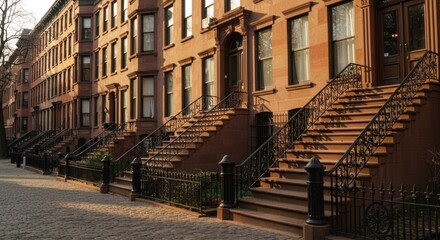 Brownstone Buildings and Stairs - Photo