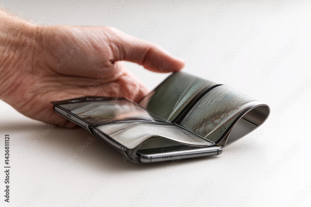 Aufkleber Foldable Phone Transitions Into Wearable Device Showcasing Innovative Technology for Future Communication