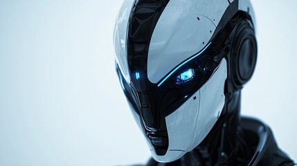 Futuristic humanoid robot with sleek design and glowing blue eyes, symbolizing advanced technology and innovation.