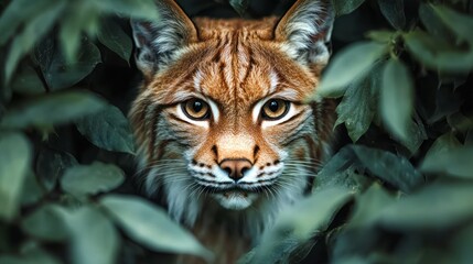 Obraz premium Lynx hidden in foliage (1)