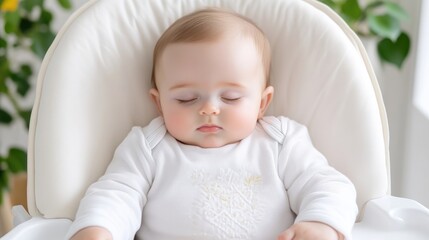 Peaceful baby napping in a high chair