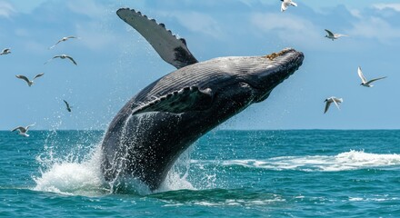 Obraz premium Humpback Whale Breaching, Photo