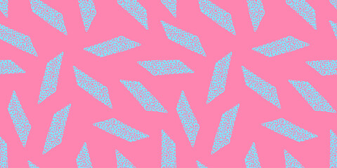 Trendy playful bright blue and pink seamless pattern with hand drawn doodle dotted geometric shapes. Abstract fun geometry vector print for kids textile, wrapping paper, surface, background