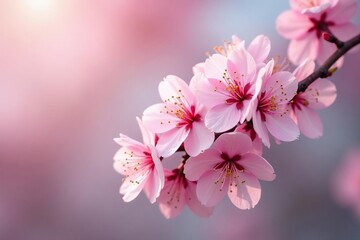 Fototapeta premium Delicate pink cherry blossoms, full bloom, soft petals , cherry, delicate, beautiful