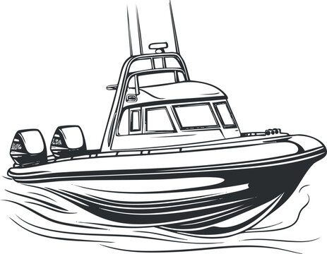 black and white boat on water clip art preview