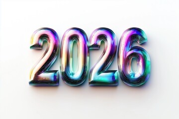 Futuristic text render of colorful 2026 using soft and vibrant hues against a smooth background