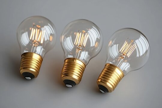 Three vintage-style light bulbs with golden bases, showcasing a warm and inviting glow.