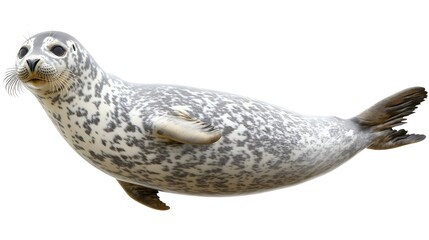 Cute Seal Lying Down in Full Body Pose Against a White Background