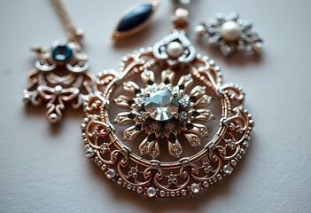 Obraz premium close up of a necklace and earring on a table