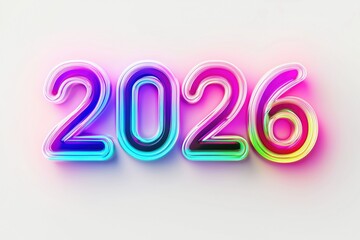 Vibrant render of the year 2026 in colorful neon colors showcasing modern art style